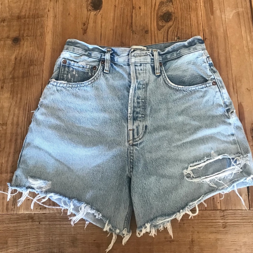 Agolde Riley distressed denim shorts
